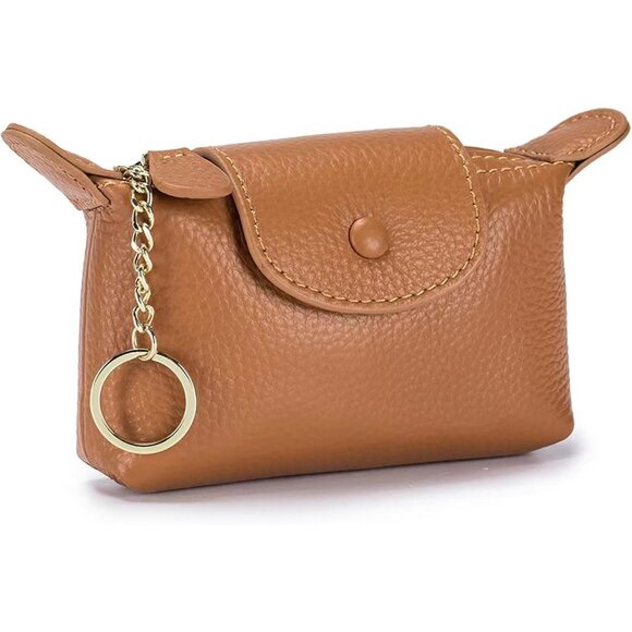 Womens Fashionable Leather Wallet Key Chain Zipper Pouch Classic Money Brown Bag - Picture 1 of 9